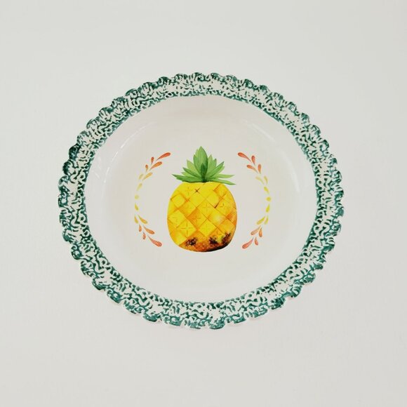 Ceramic Pie Plate Pineapple Design, Orange & Yellow w/ Green Trim Summer Decor - Picture 3 of 10